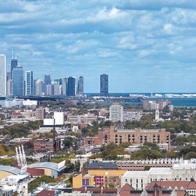 UChicago looking north toward Lake Michigan and the Loop