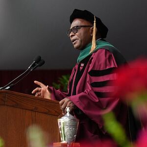 Prof. Kunle Odunsi addressing graduates
